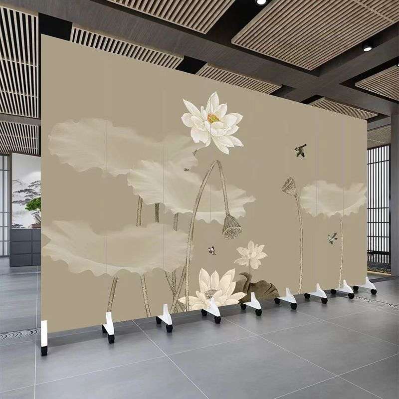 中式屏风隔断淡雅荷花简约客厅移动折屏茶馆客厅养生馆餐厅家用