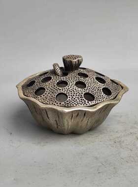 直销新款仿古铜器古玩杂件收藏 镀银莲花炉 创意工艺品金属摆件