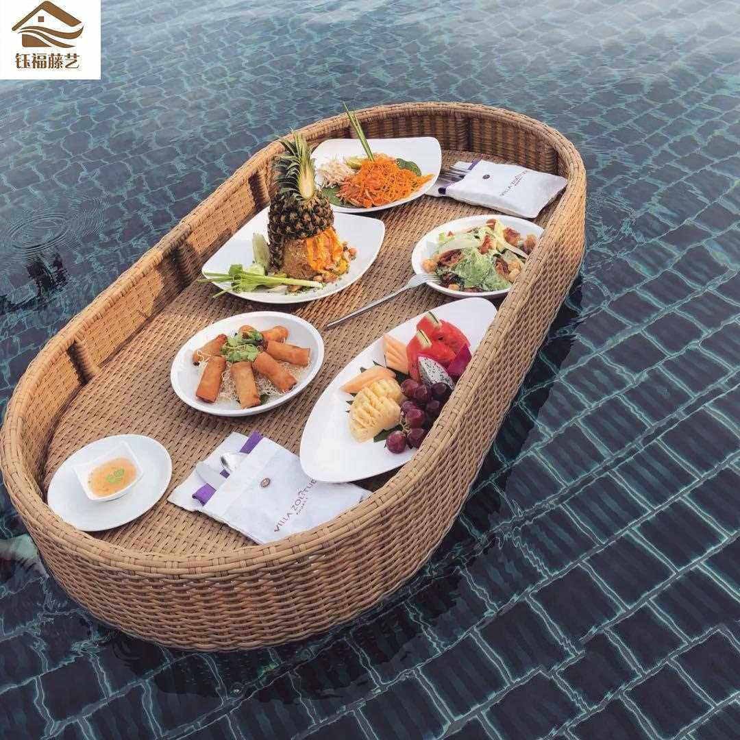 直销新款巴厘岛民宿泳池漂浮托盘早餐下午茶水上餐盘越南网红藤编
