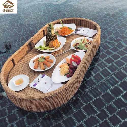 直销新款巴厘岛民宿泳池漂浮托盘早餐下午茶水上餐盘越南网红藤编