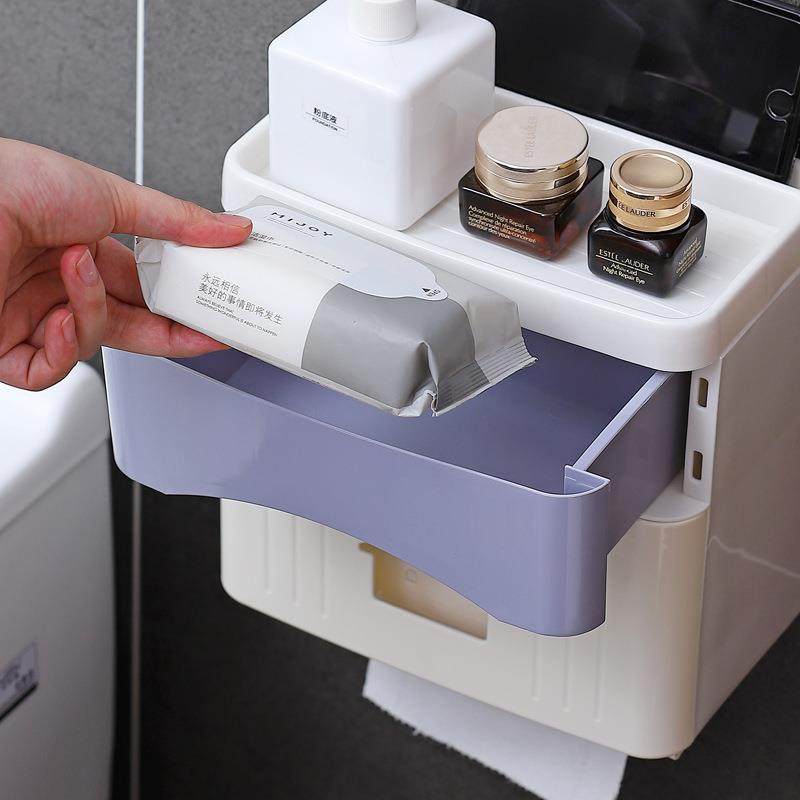 直销新款卫生间多功能塑料纸巾盒免打孔厕所抽卷纸厕纸盒创意卫生