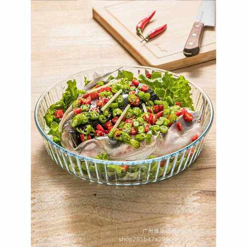 直销新款菲内克斯钢化玻璃烤盘微波炉烤箱圆形家用大号菜盘汤盘蒸