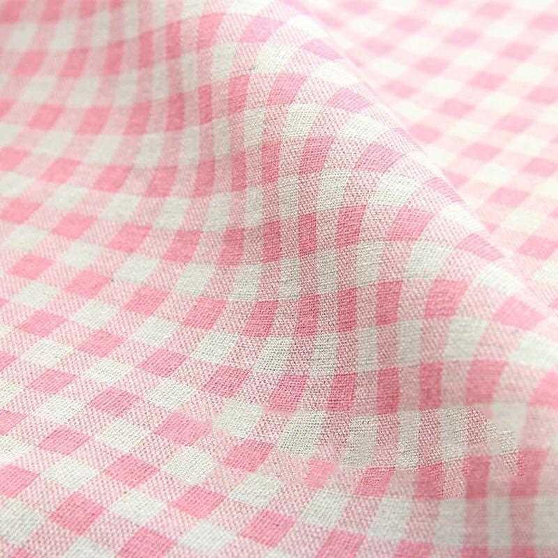 直销新款出口日韩棉麻布亚麻格子布zakka田园麻布布料桌布细棉麻