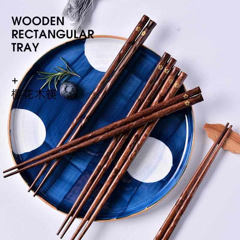 直销新款亚马逊外贸小金花竹木餐具简约日韩式筷子5双盒装尖头酒