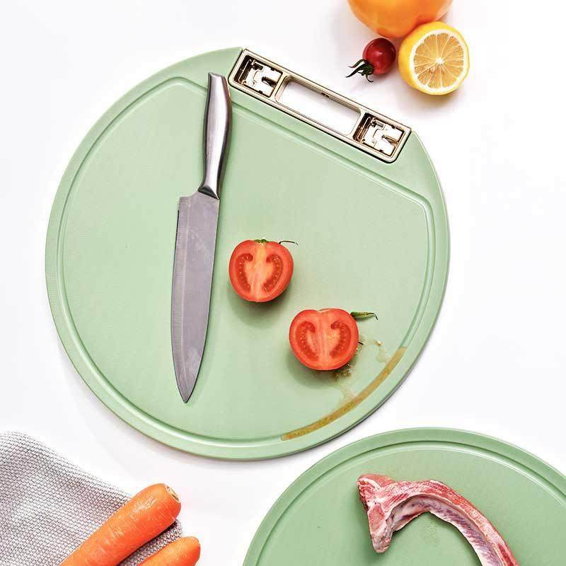 直销新款菜板PE砧板切菜板案板塑料加厚双面圆形可立磨刀器菜板厨