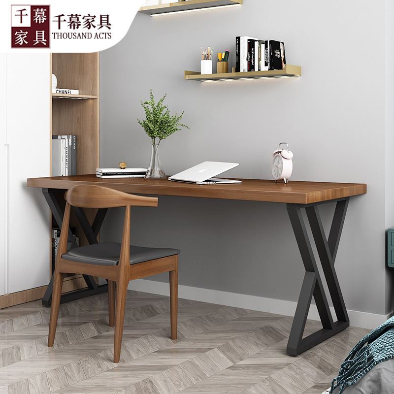 千慕美式实木办公桌椅家用学习书桌公司职员单人台式电脑桌椅组合