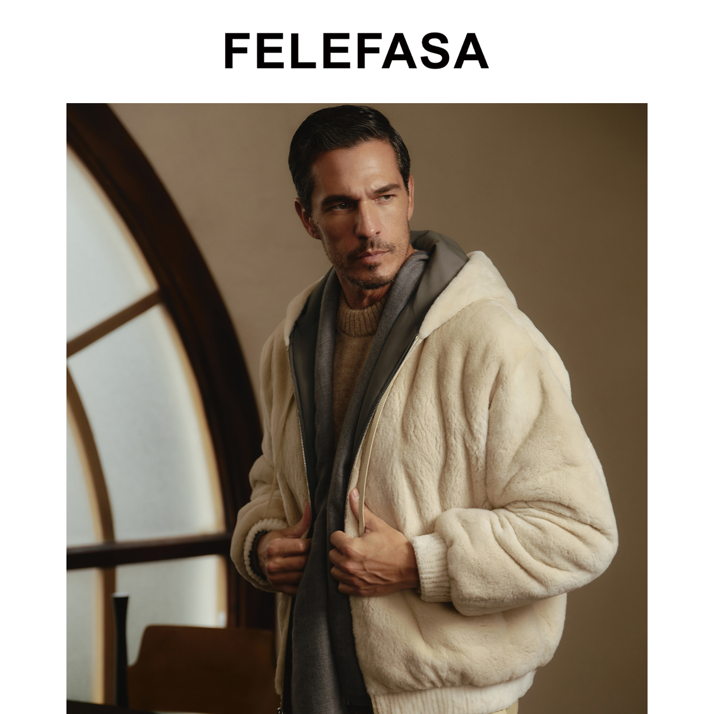 FELEFASA斐梵萨 25冬新品男装水貂拼接Olmetex面料双面穿夹克外套