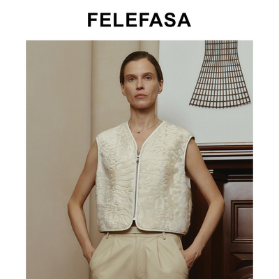 FELEFASA斐梵萨冬女装 斯瓦卡拉短款皮草马甲皮衣外套