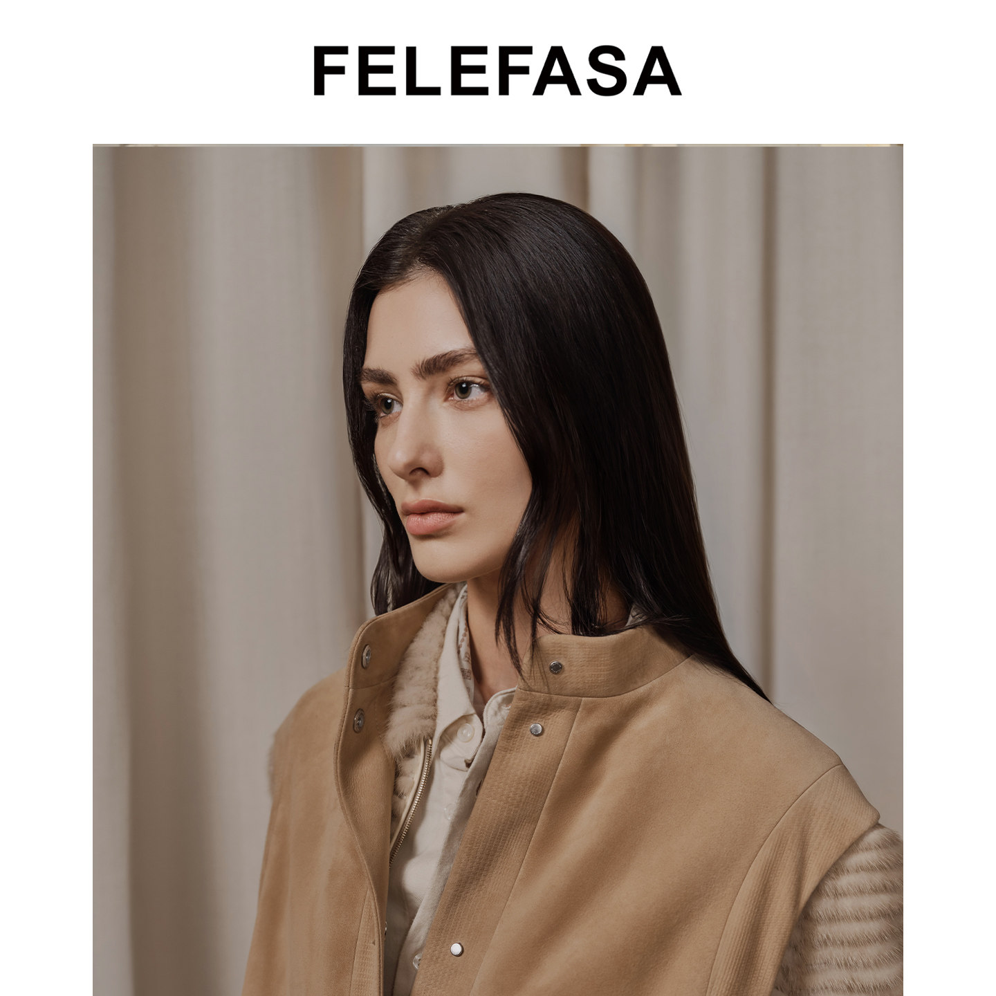 FELEFASA斐梵萨女装 26秋新款女士羊皮立领绒面马甲外套