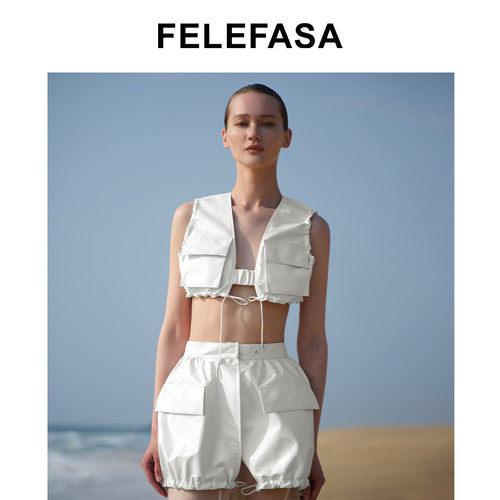 FELEFASA斐梵萨26夏女装 Bonaudo牛皮短款抽绳马甲皮衣外套 - 封面