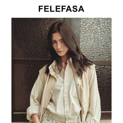 FELEFASA羊皮中长款立领马甲外套