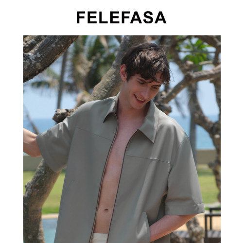 FELEFASA斐梵萨26夏男装 意大利进口可机洗羊皮翻领短袖衬衫