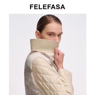 FELEFASA斐梵萨女装 十字貂拼鹿皮短款翻领束腰皮草夹克外套