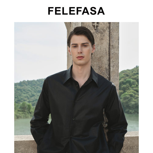 FELEFASA羊皮镂空休闲外套男