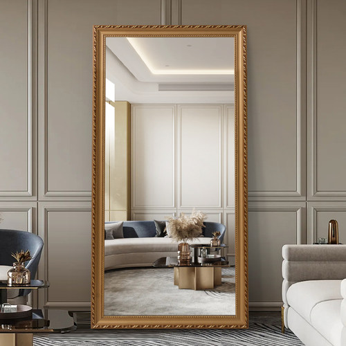 众想 欧式试衣镜穿衣镜全身镜壁挂服装店镜子卧室实木支架落地镜