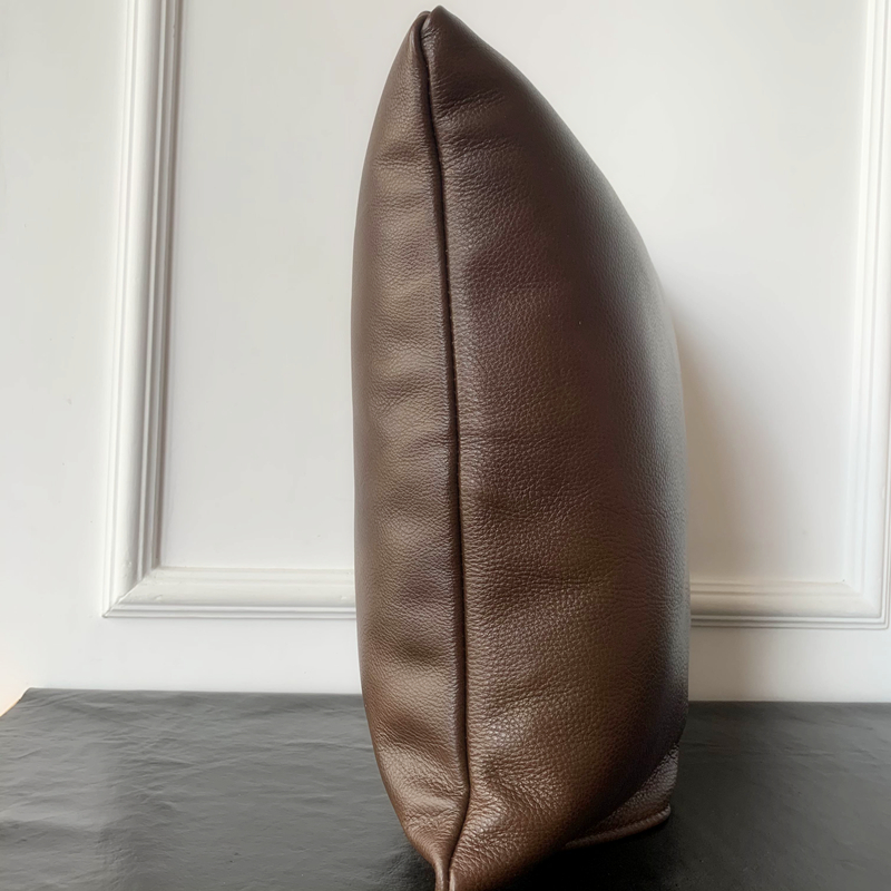 L进口头层真皮抱枕珠光蓝色皮靠垫轻奢牛皮靠枕牀头大抱枕羽绒靠