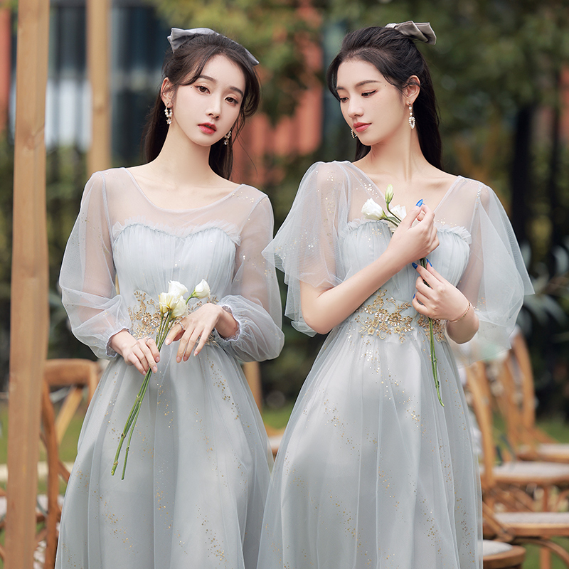 伊莎贝尔伴娘礼服女2021新款平时可穿姐妹团仙气质合唱表演裙冬季