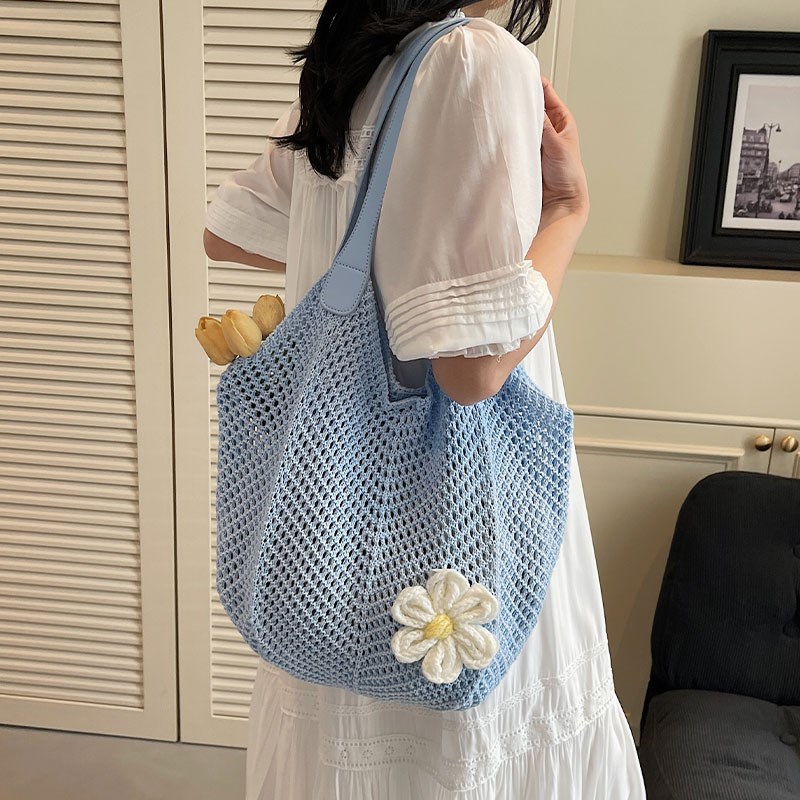 夏天慵懒风镂空编织包女2025新款时尚大容量单肩包针织腋下托特包