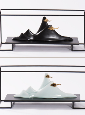 新中式禅意陶瓷假山沙盘摆设酒店样板房客厅玄关书房软装饰品摆件