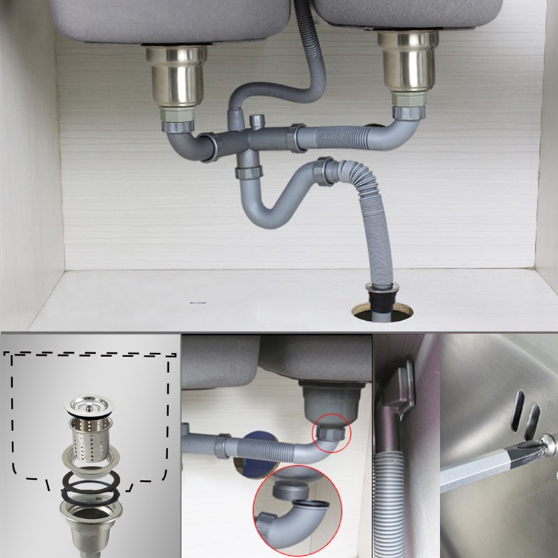 天力厨房水池下水配件 洗菜盆下水器双槽水槽16cm大口径下水斗