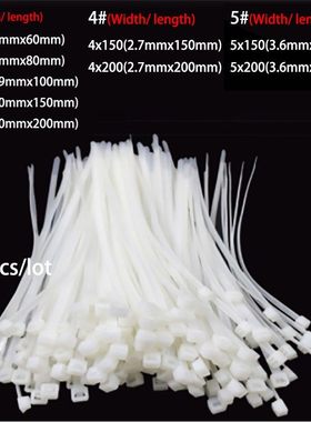 100pcs white cable ties Zip Plastic Nylon Tie Fasten Self-lo