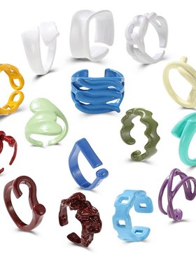 colour rings women合金喷彩戒指时尚彩色马卡龙食指戒糖果色戒指