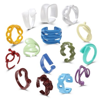 colour rings women合金喷彩戒指时尚彩色马卡龙食指戒糖果色戒指