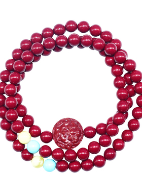 保真天然红朱砂貔貅皮丘手串高纯度辰砂多圈绿松石好运男女士手链