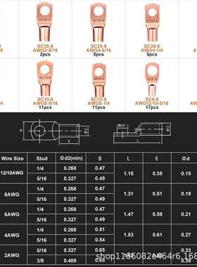 新款直销跨境窥口铜接线端子174PCS电池端子带热缩管组合电线连接
