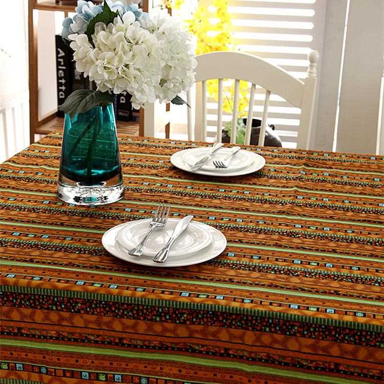 新款直销东南亚名族风烫金条纹棉麻蕾丝花边桌布茶几台布餐桌布一