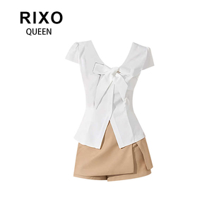 RIXO QUEEN“夏日牧歌”微胖mm奶乖气质短袖衬衫女夏工装裙裤套装
