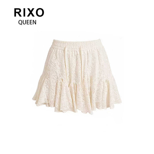 RIXO QUEEN法式蕾丝百褶休闲弹力抽绳半身裙2026春夏季新款裙子