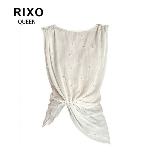 RIXO QUEEN珍珠岛法式气质重工钉珠上衣莱塞尔扭结不规则无袖背心
