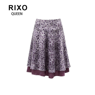 RIXO 辣妹双层缎面拼接波点半身裙女2026春高腰遮跨裙子 QUEEN美式