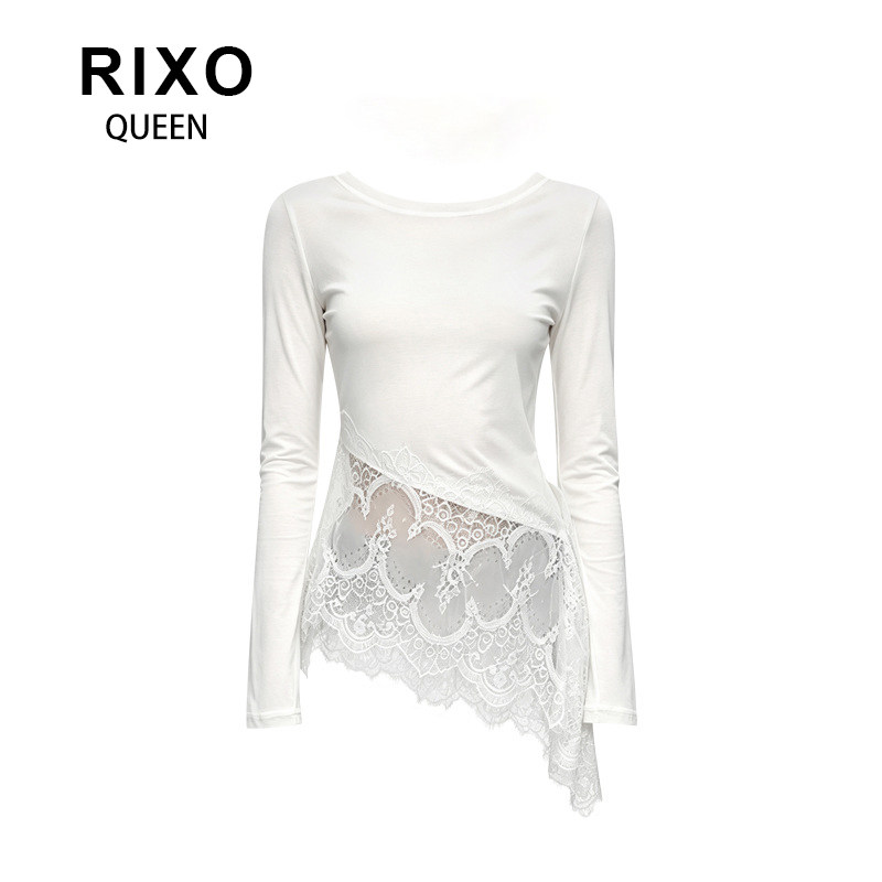 RIXO QUEEN【徐艺洋同款】2026早秋新款下摆斜边蕾丝拼接上衣女