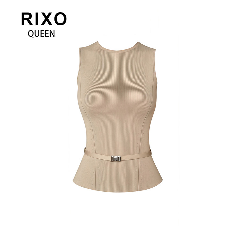 RIXO QUEEN职场风无袖背心裙女夏季新款极简轻熟风显瘦腰带上衣