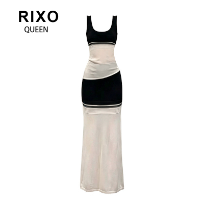 RIXO QUEEN法式气质撞色吊带背心纯欲风修身显瘦包臀半身裙两件套