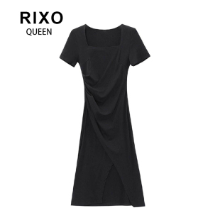 新气质收腰洋气百搭裙子 方领黑色连衣裙女2026夏季 RIXO QUEEN法式