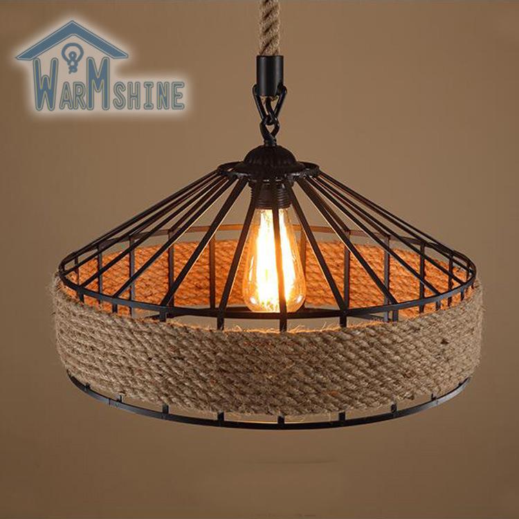 新款直销美式乡村吊灯艺术创意餐厅灯具个性酒吧庭院田园麻绳铁艺