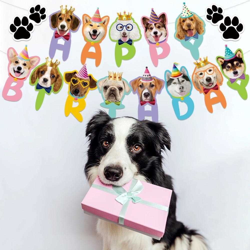 新款直销跨境宠物狗狗主题生日派对装饰套装卡通生日拉旗蛋糕插牌