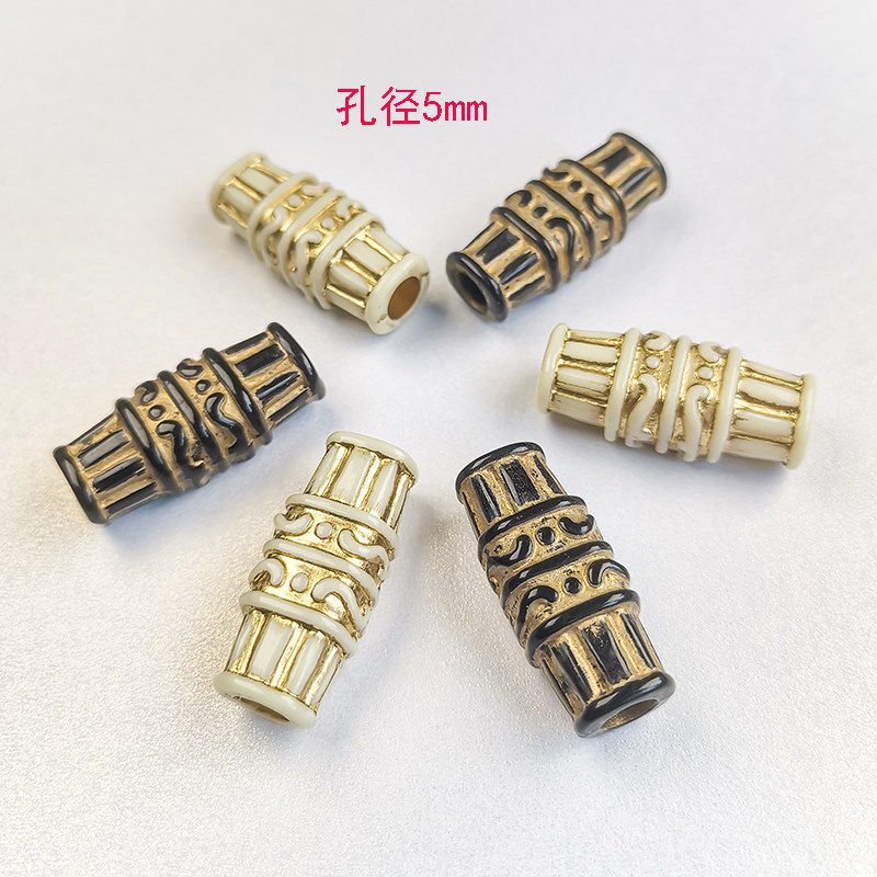 亚克力  复古描金大孔方形圆柱罗马柱花纹手工材料配件DIY串珠