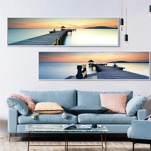 新款直销北欧装饰画客厅横版长幅挂画大海风景画现代简约酒店卧室