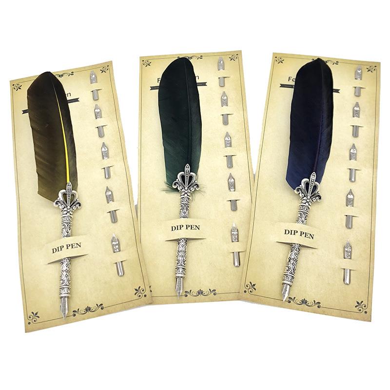 直销新款新款欧美复古羽毛笔个性教师节礼物 鹅毛签字笔 加logo合