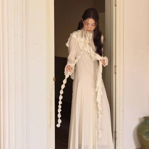 复古Y2K褶皱肌理飘带围巾秋冬