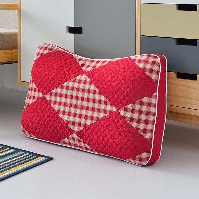 新款直销全荞麦家用枕头成人高枕纯棉格子方枕荞麦皮硬枕颈椎护颈