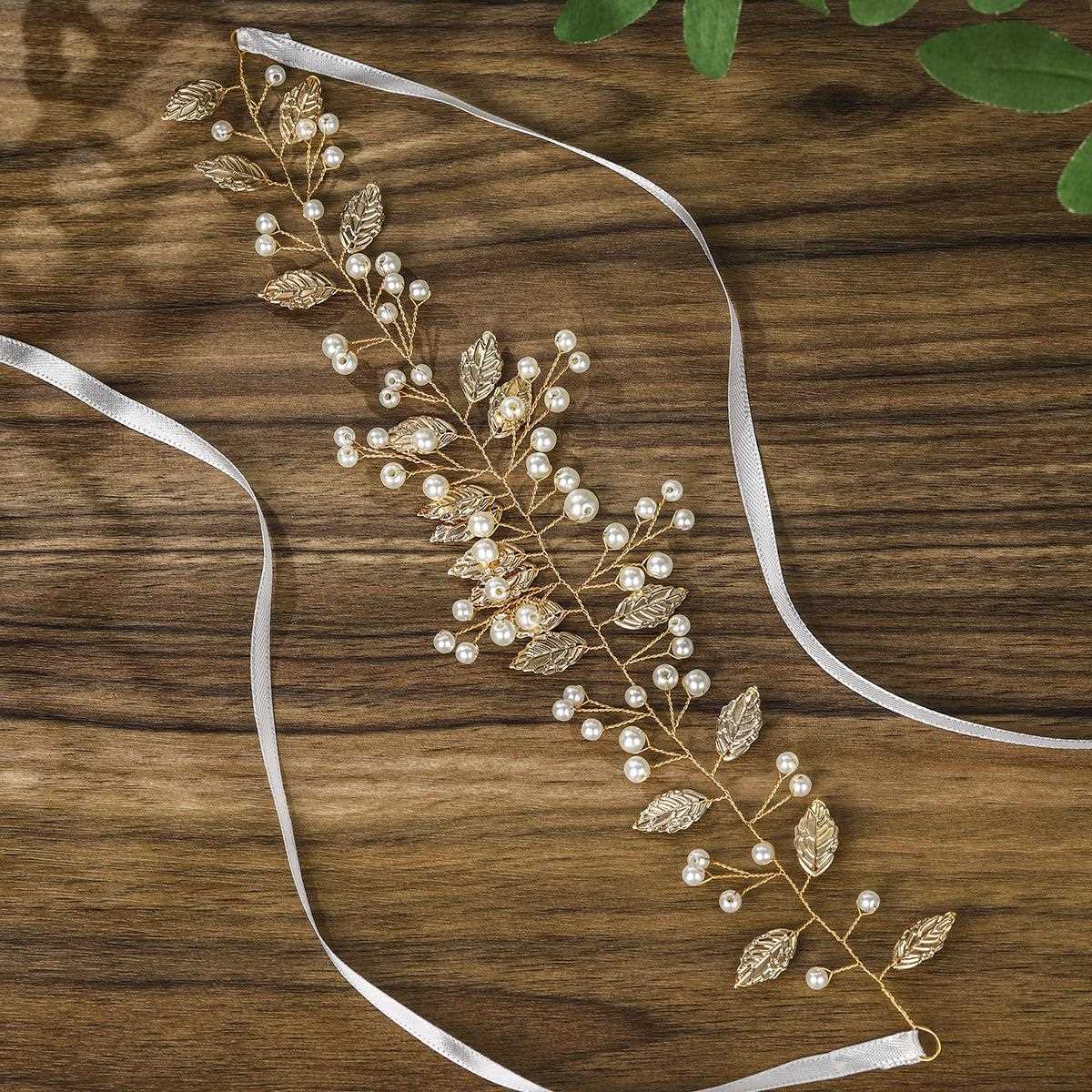 新款直销米安伊诺创意款欧美新娘头饰 手工编织简约珍珠发带金色