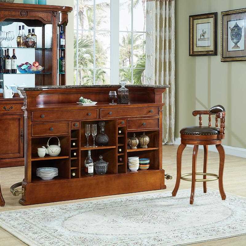 新款直销美式全实木吧台桌家用玄关大理石靠背吧椅欧式复古隔断酒