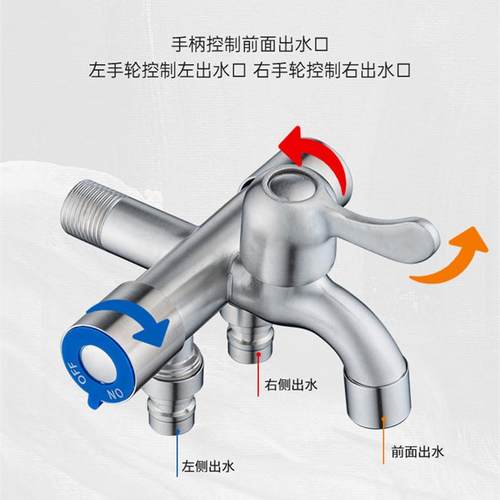 新款直销一进三出洗衣机水龙头阳台拖把池三通马桶分流器多功能带