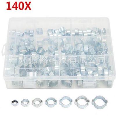 直销新款跨境140PCS镀锌双耳箍圈盒装 镀白锌双耳无极卡箍 耳型管