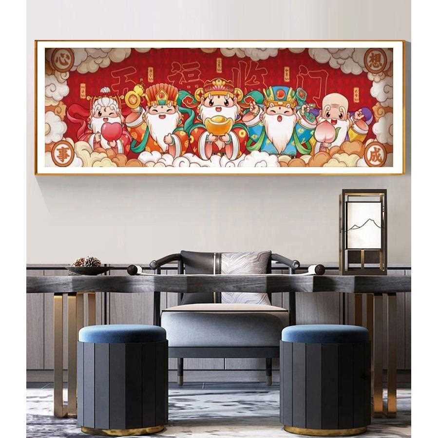 新款直销?五福临门十字绣2023新款线绣客厅卧室福字百福图财神手